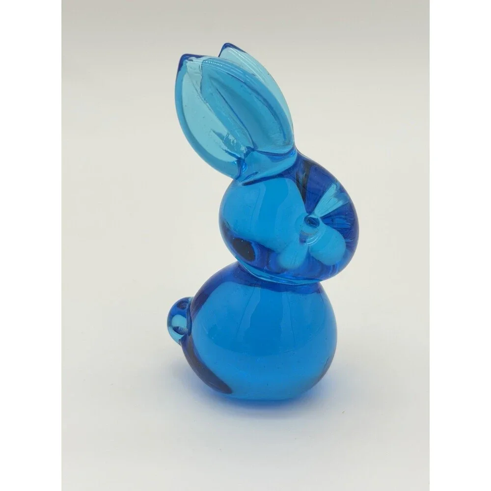 Byron Hicks Art Glass 90’ Blue Bunny Rabbit Figurine 3.5”H Rare Vintage Easter